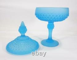 Stunning Art Deco Ice Blue Depression Glass Lidded Comport Lollie Bon Bon Dish