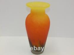 Stunning Art Glass Paste Vase Hand Blown 9.5 Yellow Orange Blue France Art Deco