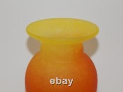 Stunning Art Glass Paste Vase Hand Blown 9.5 Yellow Orange Blue France Art Deco