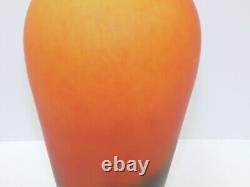 Stunning Art Glass Paste Vase Hand Blown 9.5 Yellow Orange Blue France Art Deco