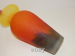 Stunning Art Glass Paste Vase Hand Blown 9.5 Yellow Orange Blue France Art Deco