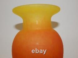 Stunning Art Glass Paste Vase Hand Blown 9.5 Yellow Orange Blue France Art Deco