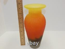 Stunning Art Glass Paste Vase Hand Blown 9.5 Yellow Orange Blue France Art Deco