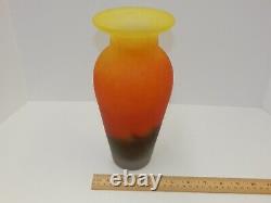 Stunning Art Glass Paste Vase Hand Blown 9.5 Yellow Orange Blue France Art Deco