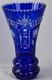 Stunning Cobalt Blue Crystal Cut to Clear Heavy Glass Vase 12 Tall