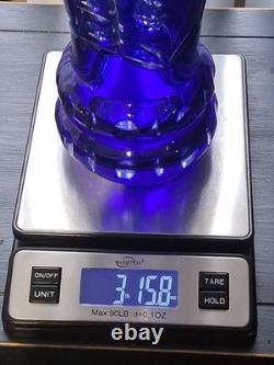 Stunning Cobalt Blue Crystal Cut to Clear Heavy Glass Vase 12 Tall