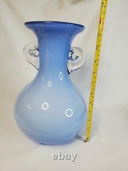 Stunning Italian 11 Cased Glass Vase Toso Murano Style Blue APPRAISED $350-$450