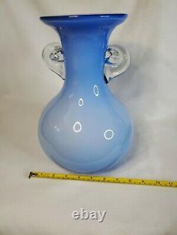 Stunning Italian 11 Cased Glass Vase Toso Murano Style Blue APPRAISED $350-$450