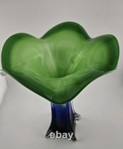 Stunning Jack and The Pulpit Art Glass Hand Blown Vase Lilly Blue Green White
