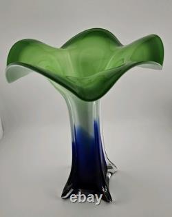 Stunning Jack and The Pulpit Art Glass Hand Blown Vase Lilly Blue Green White