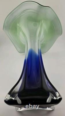 Stunning Jack and The Pulpit Art Glass Hand Blown Vase Lilly Blue Green White