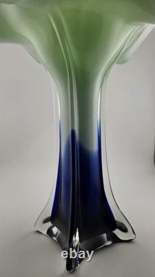 Stunning Jack and The Pulpit Art Glass Hand Blown Vase Lilly Blue Green White