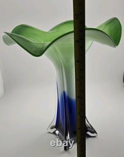 Stunning Jack and The Pulpit Art Glass Hand Blown Vase Lilly Blue Green White