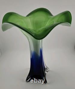 Stunning Jack and The Pulpit Art Glass Hand Blown Vase Lilly Blue Green White