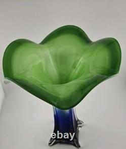 Stunning Jack and The Pulpit Art Glass Hand Blown Vase Lilly Blue Green White