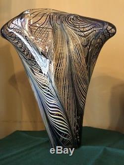 Stunning John Lotton Art Glass Paperweight Vase 1998 Blue 11