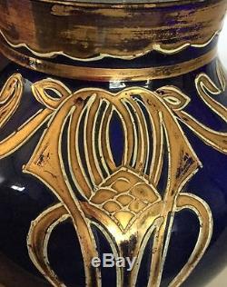 Stunning Jugendstil art nouveau glass vase in cobalt blue. Bohemian Czech. Moser