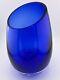 Stunning Magnor of Norway Cobalt Blue hand blown Art glass Vase 9 slanted top
