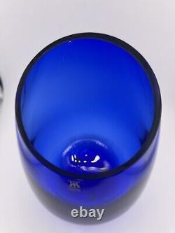 Stunning Magnor of Norway Cobalt Blue hand blown Art glass Vase 9 slanted top