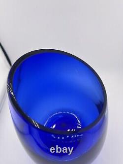 Stunning Magnor of Norway Cobalt Blue hand blown Art glass Vase 9 slanted top