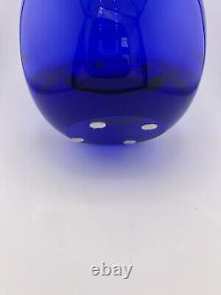 Stunning Magnor of Norway Cobalt Blue hand blown Art glass Vase 9 slanted top