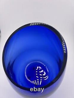 Stunning Magnor of Norway Cobalt Blue hand blown Art glass Vase 9 slanted top