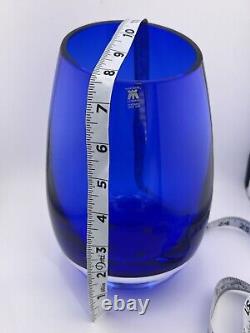 Stunning Magnor of Norway Cobalt Blue hand blown Art glass Vase 9 slanted top