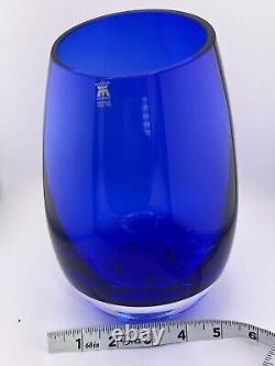 Stunning Magnor of Norway Cobalt Blue hand blown Art glass Vase 9 slanted top