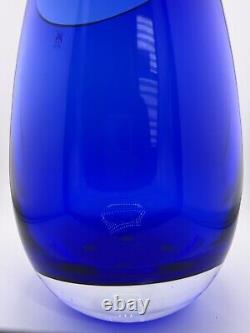 Stunning Magnor of Norway Cobalt Blue hand blown Art glass Vase 9 slanted top