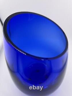 Stunning Magnor of Norway Cobalt Blue hand blown Art glass Vase 9 slanted top