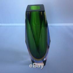 Stunning Murano 3 x Sommerso Faceted Vase In Green, Yellow and Blue in Clear