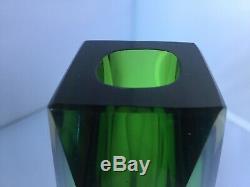 Stunning Murano 3 x Sommerso Faceted Vase In Green, Yellow and Blue in Clear