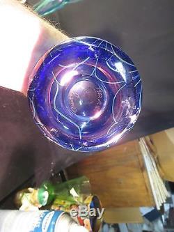 Stunning Orient & Flume BLUE AURENE PULLED FEATHER 13 Jack in Pulpit Vase 1982