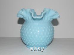 Stunning Rare Vintage Fenton Hobnail Blue/turquoise Pastel Ruffled 5 5/8 Vase