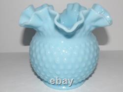 Stunning Rare Vintage Fenton Hobnail Blue/turquoise Pastel Ruffled 5 5/8 Vase