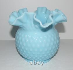 Stunning Rare Vintage Fenton Hobnail Blue/turquoise Pastel Ruffled 5 5/8 Vase