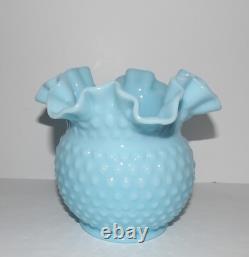 Stunning Rare Vintage Fenton Hobnail Blue/turquoise Pastel Ruffled 5 5/8 Vase
