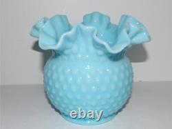 Stunning Rare Vintage Fenton Hobnail Blue/turquoise Pastel Ruffled 5 5/8 Vase