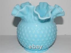 Stunning Rare Vintage Fenton Hobnail Blue/turquoise Pastel Ruffled 5 5/8 Vase