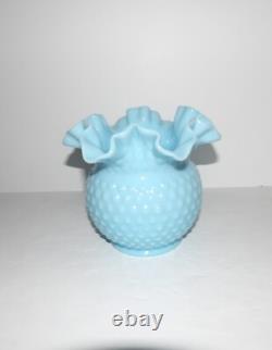 Stunning Rare Vintage Fenton Hobnail Blue/turquoise Pastel Ruffled 5 5/8 Vase
