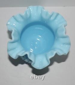 Stunning Rare Vintage Fenton Hobnail Blue/turquoise Pastel Ruffled 5 5/8 Vase