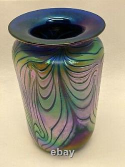 Stunning Rick Hunter Cobalt Iridescent Cobra Skin Vase signed