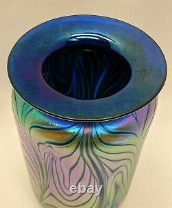 Stunning Rick Hunter Cobalt Iridescent Cobra Skin Vase signed