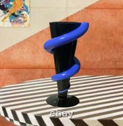 Stunning Rosenthal Studio-Linie Postmodern Art Glass Vase Black Blue Snake 12