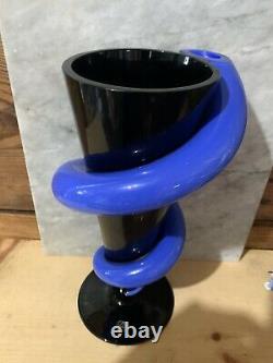 Stunning Rosenthal Studio-Linie Postmodern Art Glass Vase Black Blue Snake 12