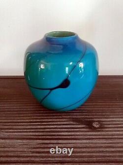 Stunning Salamandra Studio Art Glass Hand Blown Turquoise Blue Vase Signed 5/80