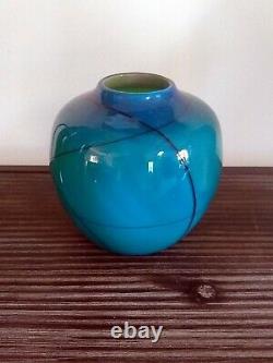 Stunning Salamandra Studio Art Glass Hand Blown Turquoise Blue Vase Signed 5/80