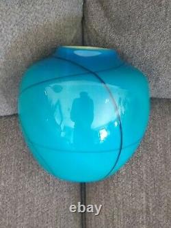 Stunning Salamandra Studio Art Glass Hand Blown Turquoise Blue Vase Signed 5/80