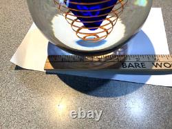 Stunning Stanislav Libesnsky Orange & Blue Spiral Globe Vase by Beranek Signed