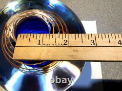 Stunning Stanislav Libesnsky Orange & Blue Spiral Globe Vase by Beranek Signed